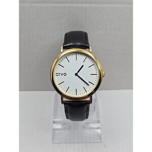 Arvo Time Sawyer Gold White Dial Black Leather Quartz Watch New Battery Mens